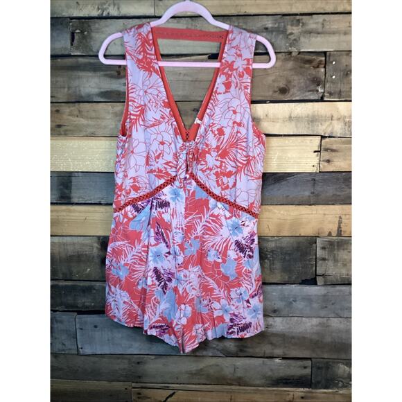 Free People Women’s Short Romper Size Small White/ Coral - Picture 3 of 6